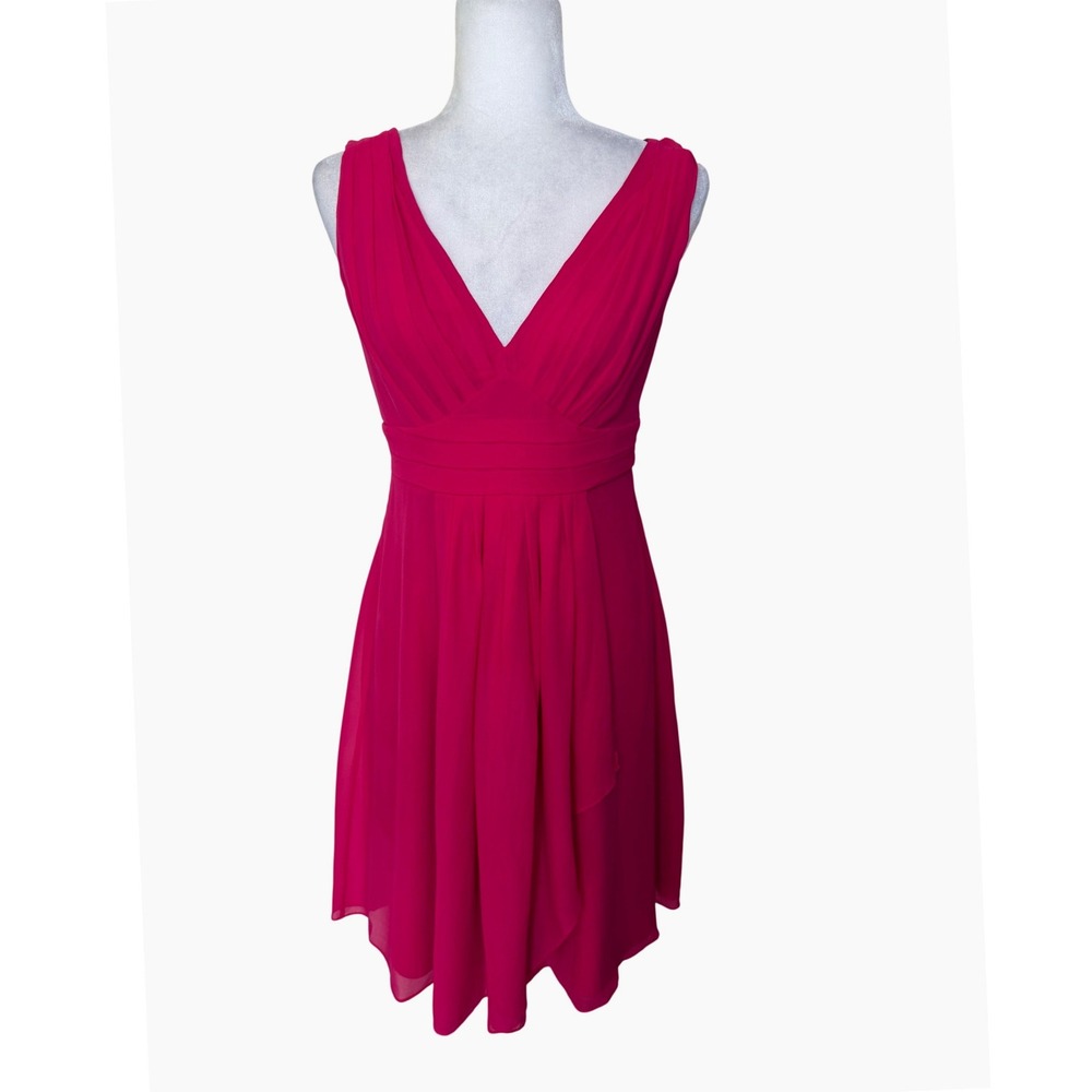 Ann Taylor 100% Silk Fuchsia Pink Fit & Flare Cocktail Dress V-Neck Sz 4 Wedding